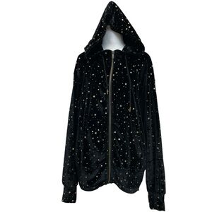 Grade & Gather Black Velvet Gold Star Full Zip Hoodie Sweater